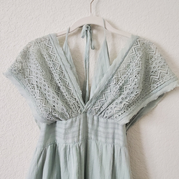 Promesa Saving Grace Sage Green High Low Above Knee Boho Halter Dress S Feminine - Picture 3 of 15